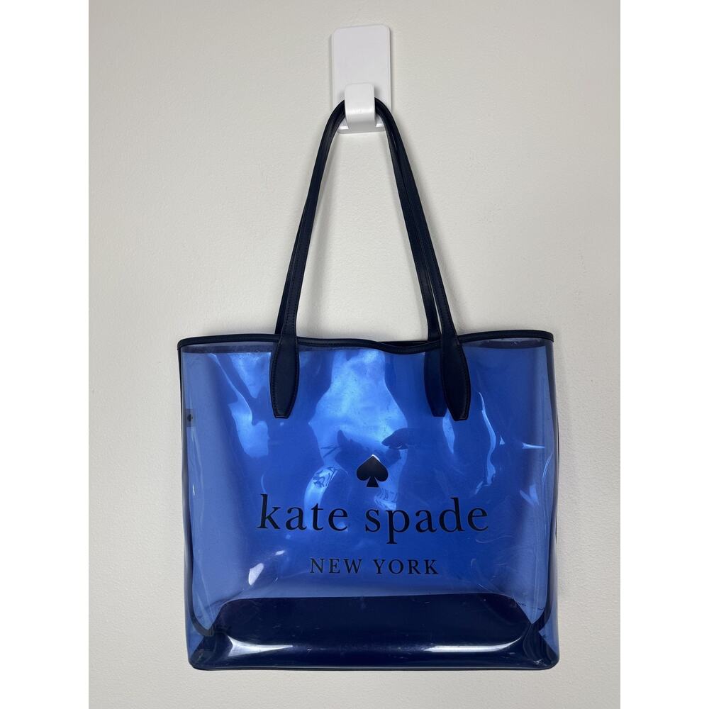 Kate Spade PVC Tote Bag Womens Large Clear Blue Logo Beach Pool Travel Summer